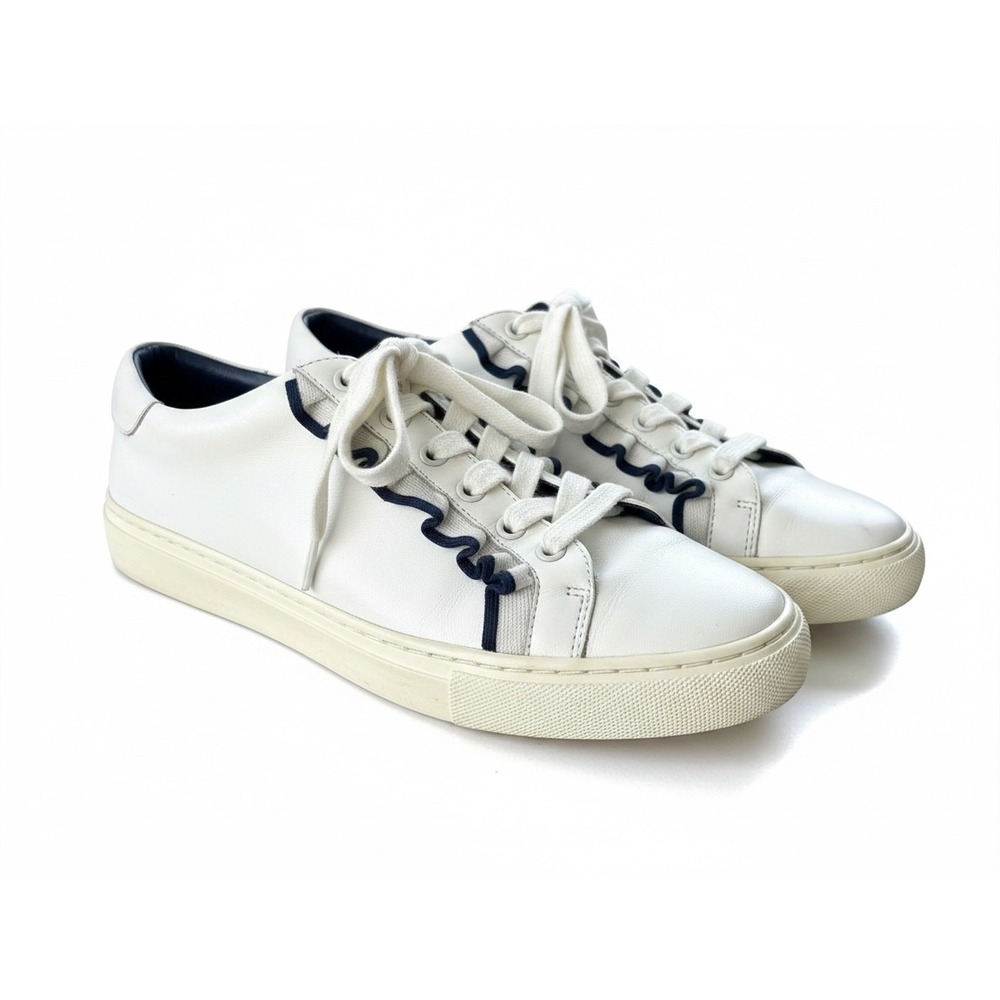 Tory Burch Sport Ruffle Howell Court Sneakers 9 White Navy Leather Athletic